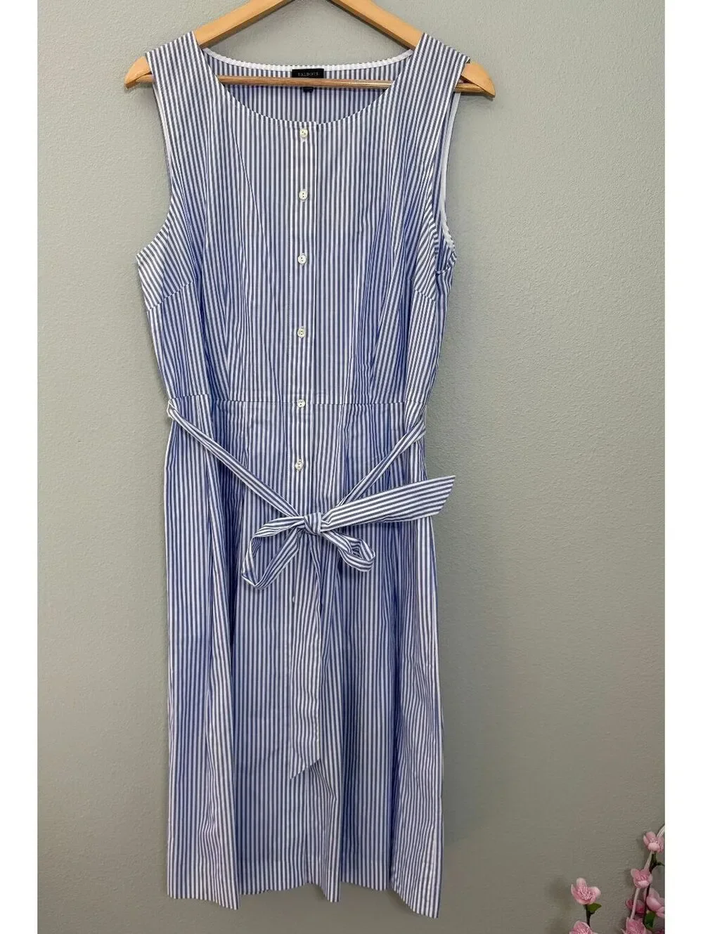Talbots Poplin Fit & Flare Striped Midi Dress - Women's 14 NWOT
